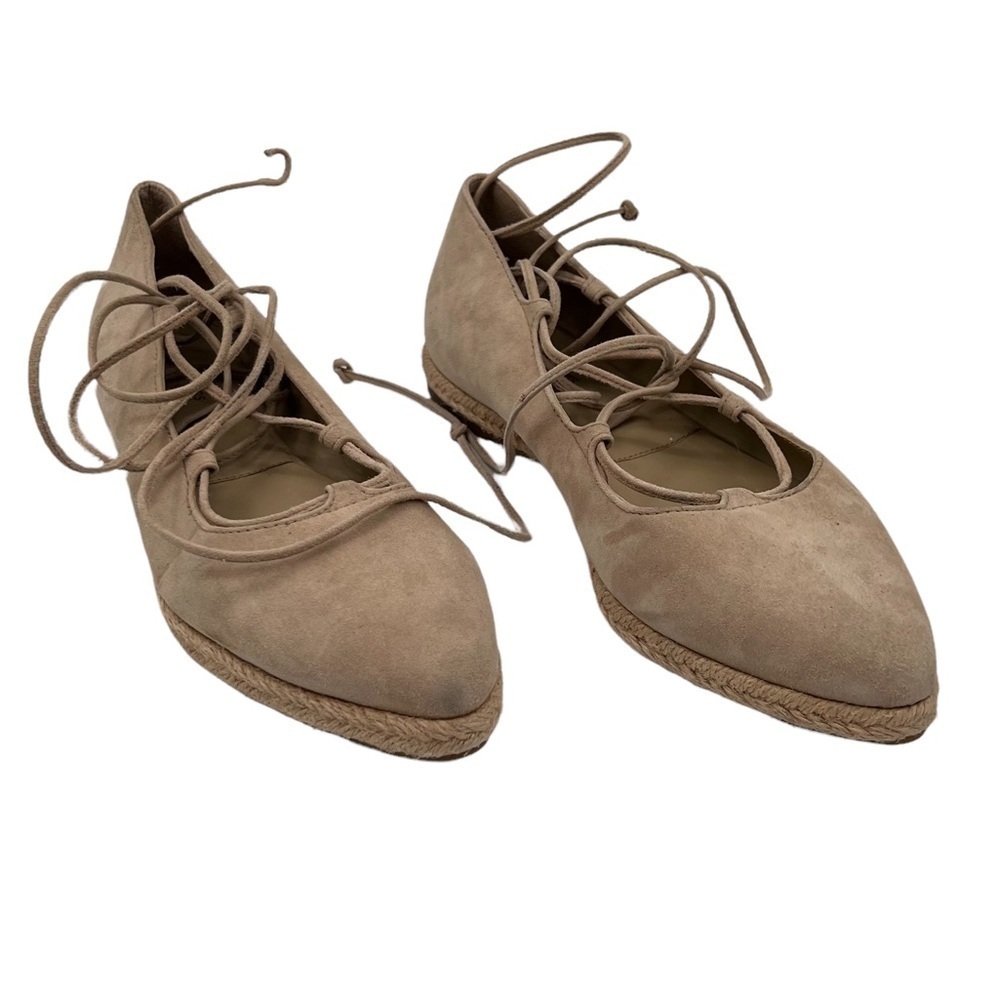 Michael Kors Tan Suede Pointed Toe Ankle Lace Up Espadrille Flats Size 36